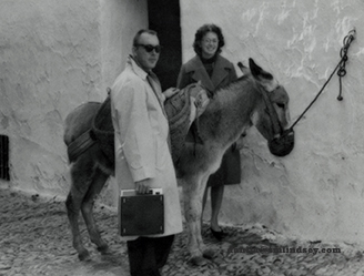 Bill and Zenova with a burro in Arcos, Spain, 1965.