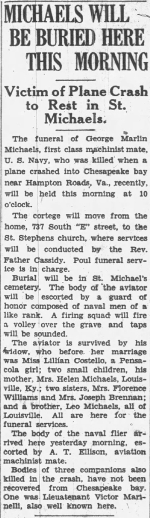 Article detailing funeral services for George Michaels and describing the circumstances of his death.
